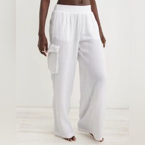Aerie White Gauzy High Waisted Cargo Pants